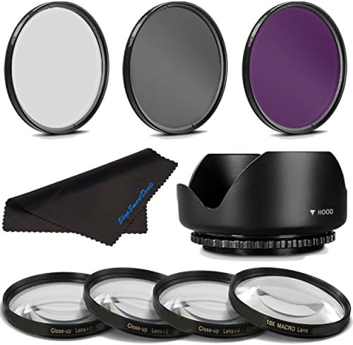 58MM Professional Macro &amp; Lighting Filter Kit for Olympus M.Zuiko Digital ED 40-150mm 1:4-5.6, 58 mm CPL + UV + FLD + 4 Piece Close Up Kit &amp; 58 mm Lens Hood, 58mm Filter Bundle