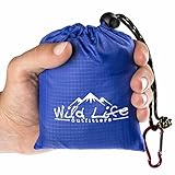 Compact Portable Kanga Pocket Blanket: Packable Outdoor Blankets for Camping - Sand Proof Beach Blanket & Water Resistant Picnic Blanket - Blue Mat With Carabiner Clip Carrying Pouch - 55