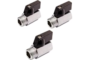 HongboW Brass Mini Ball Valve (1/4 NPT Male x 1/4 NPT Female Chrome Plated, 3)