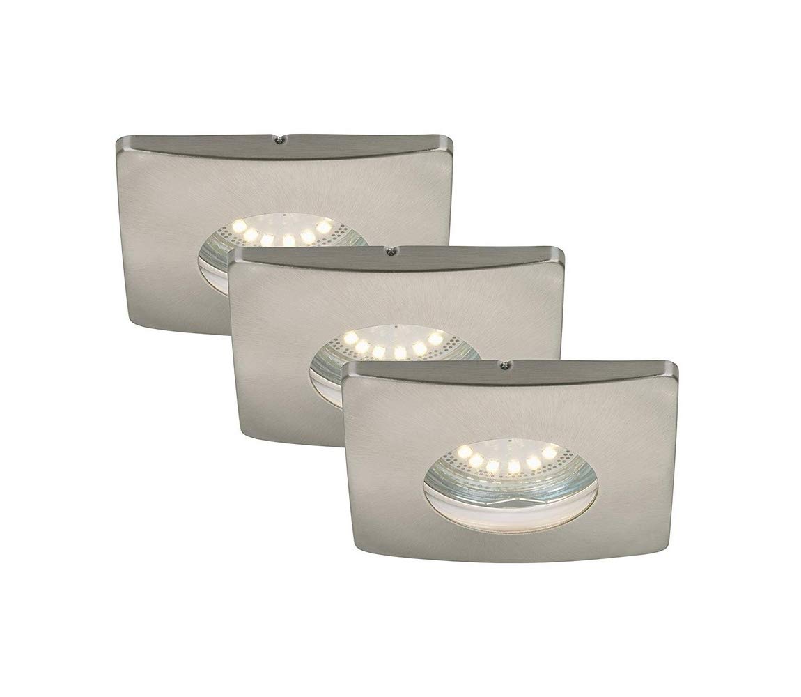 Set of 3 LED Recessed Spotlight, schwenkbar, Bathroom Wall., matt-Nickel, GU10 4 wattsW