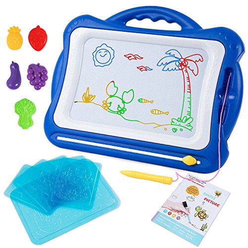 Large Magnetic Drawing Board, 16.5X13.2 Erasable Non-Toxic Magna Doodles Drawing Sketching Pad Tablet,Set with 5 Stamps 6 Sketch Boards and Album for Toddlers Kids Girls Boys, Blue - Thumbnail 7
