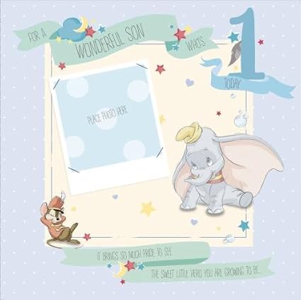 Biglietto Di Auguri Per Il Primo Compleanno Per Bambino Motivo Dumbo Disney Amazon It Cancelleria E Prodotti Per Ufficio