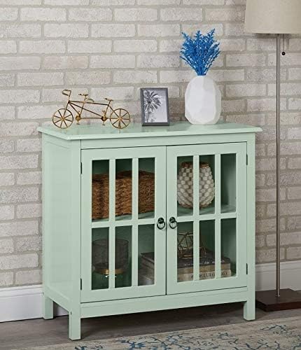 Amazon Com Ilunar Home Versatile Storage Cabinet With Durable Glass Doors White Green Finish Green Home Kitchen