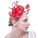 FELIZHOUSE Fascinator Hats Hat Tea Party Feather Hair Clip Bridal Headpieces Ascot Headband for Women (Red)