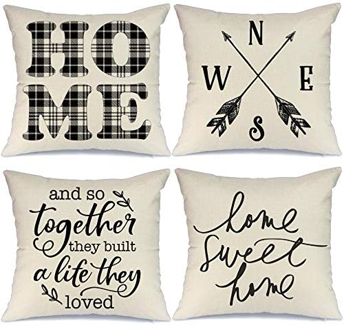 AENEY Farmhouse Decorative Pillows Black Buffalo Check Deer Decorative Throw Pillows for Couch Bed Room Sofa Home Sweet Home Throw Pillow Covers 18x18 Set of 4 A226