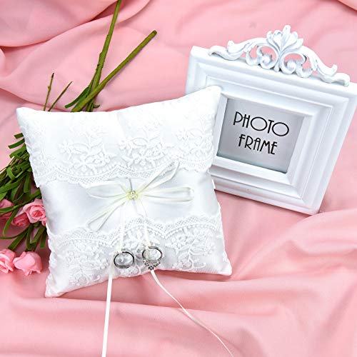 Timoo Ring Bearer Pillow, 7.87" Wedding Ring Pillow, White Ring Pillows for Wedding