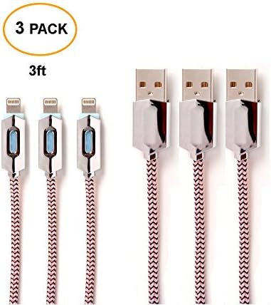 TMIL 3 Pack 3Ft/1M Nylon Braided High Speed Charging Cable Cord, Data cable Lightening for iPhone 7/ 7Plus, 6S/ 6S Plus, 6/ 5S/ SE/ 5/ 5C,iPad Air,Mini,Pro (Rose Gold)