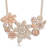 BeOne Temperamental Bohemia Style Flower Shaped CZ Rhinestone Bubble Bib Choker Statement Chain Necklace