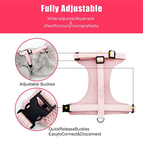Kitten Harness and Leash Escape Proof for Walking Adjustable Neck Cat Collar Rabbits Puppy Kittens Soft Breathable Mesh Pet Vest (M, Pink)