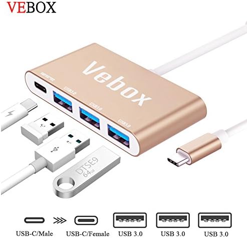 USB C Hub 4-in-1 with Type C USB 3.0 Ports for New Apple MacBook 12"/New MacBook Pro 13" 15"ChromeBook Pixel Devices Nexus 6/6p and Other Type-C HUB Device by Vebox (Rose gold)