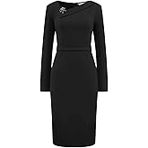 Hobemty Women's Elegant Sheath Dress Asymmetrical Neckline Wear to Work Pencil Dresses