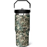 qwpmvhsak Camo Leakproof Tumbler with Handle Lid and Straw, Hunting Gifts for Men Women,30 oz Camo Flip Tumbler Travel Coffee Cup Mug Water Botter