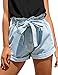 GRAPENT Women's High Waisted Removable Belt Sewn Cuff Wide Leg Denim Jean Shorts Light Blue Size M