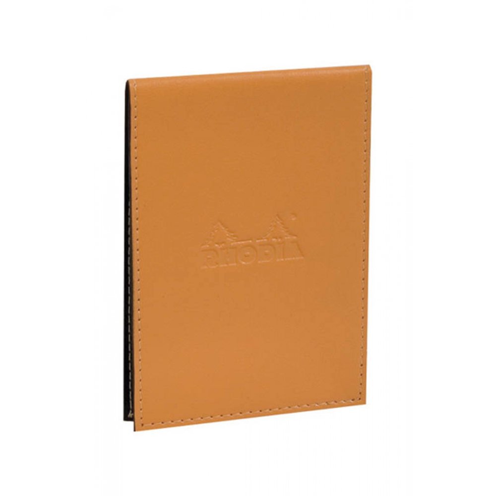 RHODIA 118098C ​​- Case Clipboard + Stapled Notepad N°8 Shopping Orange - 7.4 x 21 cm - Small Squares - 80 Detachable Sheets - White Clairefontaine Paper 80 g/m - Pencil Holder - Faux Leather