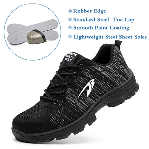 SUADEX Indestructible Steel Toe Shoes for Women Men, Safetry Shoes Breathable Puncture Proof Steel Toe Sneakers Work Shoes Construction Shoes 536 Black Size 9 Women/7.5 Men