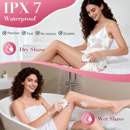 3-in-1 Electric Razors for Women, 7D Hypoallergenic Blades, Painless Shaver | With Facial Brush & Trimmer, IPX7 Waterproof Wet & Dry, USB-C Fast Charge, LED Display, For Face, Legs, Arms and Bikini Area