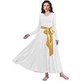 ELLYDOOR Women's Praise Dance Dress Irregular Gold Metallic Long Sleeve Liturgical Worship Church Lyrical Dance Costume