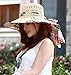 Elufly Flower Summer Large Wide Sun Beach Hat for Women Hand Woven Straw Hat (nude)