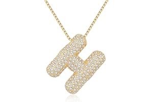 DIOWUS Bubble Letter Necklace Gold for Women，Charm Balloon Initial Letter Pendant Zirconia Inlaid Necklaces Fashion Gifts Jewelry