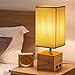 N&C Bedside Table Lamp with 2 Useful USB Charging Ports, Solid Wood Base Desk Lamp, Push Button Switch Nightstand Lamp with Brown Square Linen Fabric Shade for Bedroom/Living Room/Guest Room
