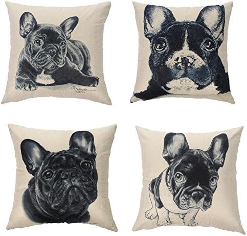 Ogisele Black and White Theme Decorative Throw Pillow Case 18"x18" Set of 4(Dogs)
