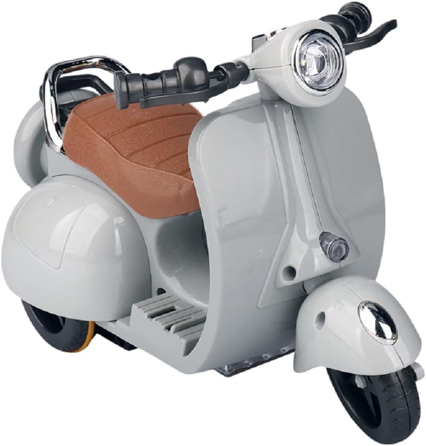 Mini Electric Doll Scooter Vehicles Toy Available Funny Doll Accessory with Music & Lights Could Rotate 360° Cute Plastic Scooter Toy Ornaments(Battery Not Included) (Grey)