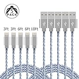 MFi Certified Lightning Cable,iPhone Charger 5 Pack(3/3/6/6/10FT)Extra Long Nylon Braided USB Charging&Syncing Cord Compatible with iPhone Xs/XR/XS Max/X/7/7Plus/8/8Plus/6S/6SPlus/5se/5s/5(White+Gray)