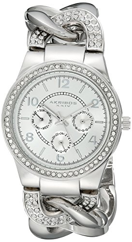 Akribos XXIV Women's AK558SS Quartz Multi-Function Crystal Accented Twist Chain Watch