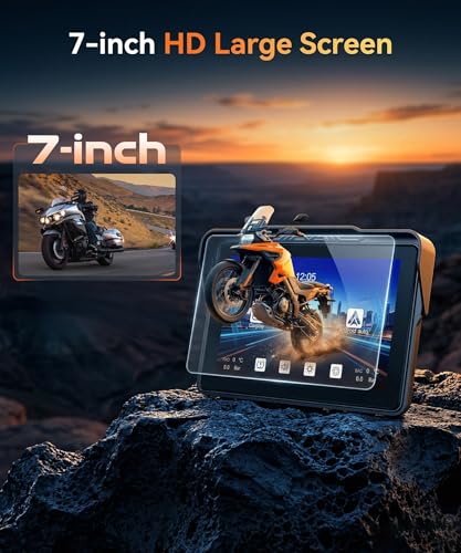 Rimoody Wireless Carplay Display Motorcycle Android Car, 7 Inch Touchscreen Car Play Portable Car Radio for Motorbike, CarPlay Monitor for Motorbikes, Bluetooth / IP68 Waterproof, Voice Control, Ships