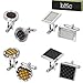 BMC 4 Pair Round Square Rectangular Carbon Fiber Pattern Silver Alloy Cufflinks