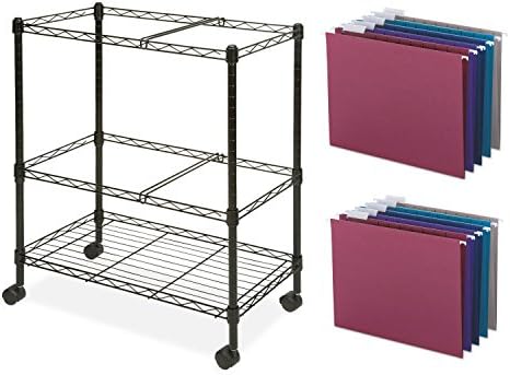 Lorell 2 Tier Mobile Wire File Cart With 25-Piece Letter-Size Hanging Folders