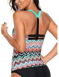 Aleumdr - Tankini para mujer, diseño de rayas con tirantes en la espalda cruzada