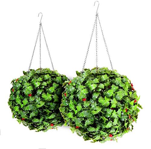 Maven Holly Bay Balls - [Pair of 2] Red Berries, Triple Hanging Chain | Garden Décor Accessory