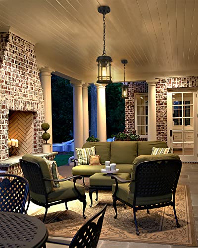 Outdoor Pendant Light With Bubble Glass - Sand Black, Adjustable Chain, Dusk-to-Dawn Sensor