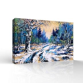 Canvas Wall Art - Winter Forest Snow Village Oil Painting - Modern Home Art Stretched and Framed Ready to Hang - 12x18 inches