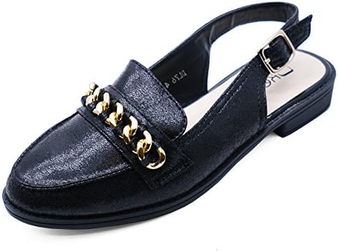 HeelzSoHigh Ladies Black Glitter Slip-On Flat Loafers Smart Slingback Comfy Work Shoes Sizes 3-8