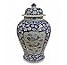Asian Traditional Chinese Medallion Plum Fish Temple Jar in Blue and White