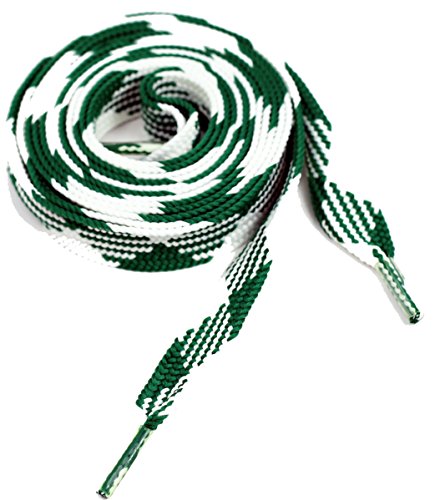 Thick Flat 3/4" Wide Shoelaces Solid Color for All Shoe Types (White/ Green)