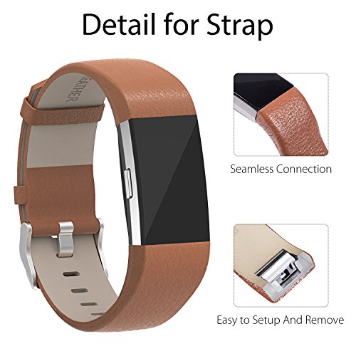 Henoda Replacement Bands Compatible with Fitbit Charge 2, Classic Genuine Leather Charge 2 Band Fitness Wristband for Women Men Small Large Matt Brown