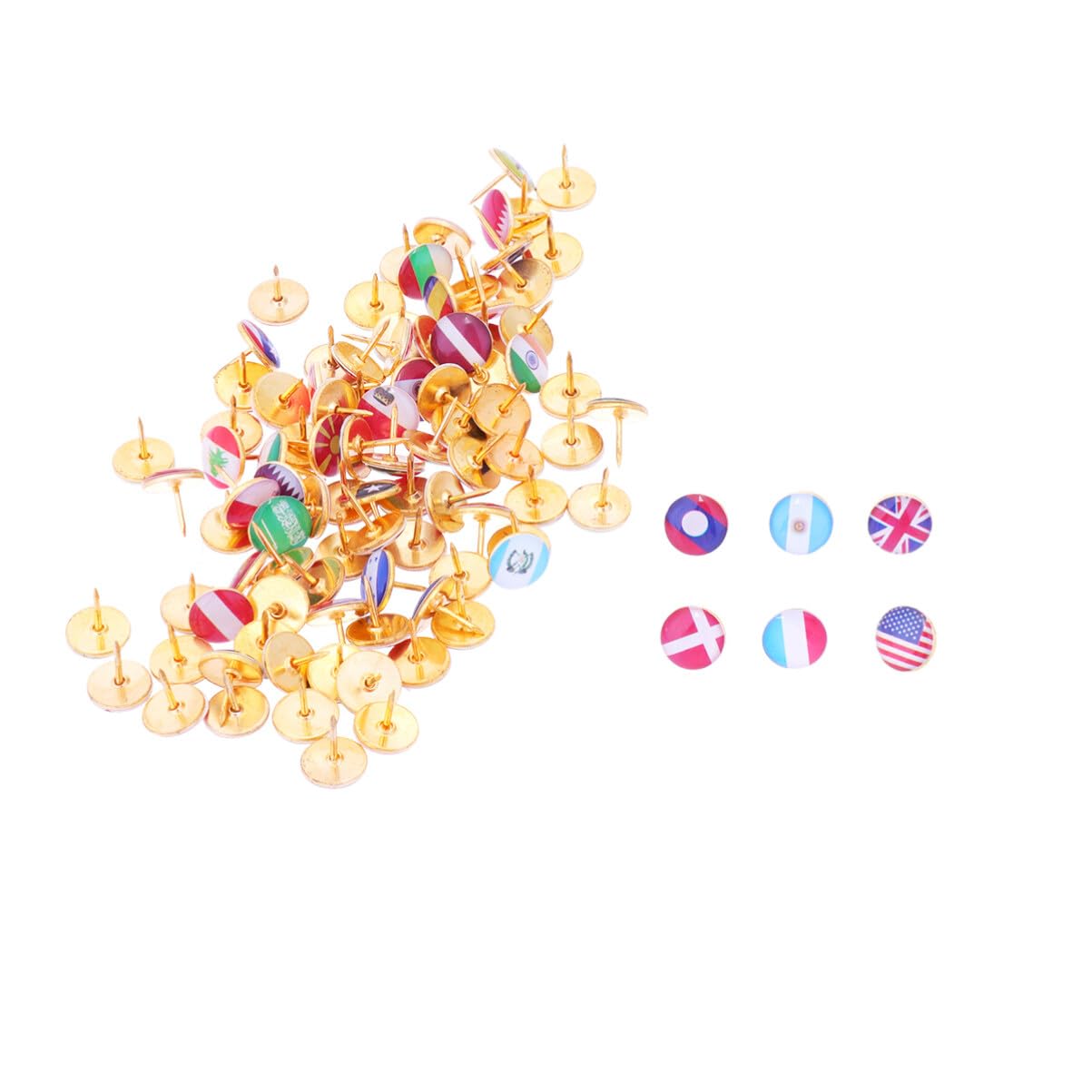 100pcs National Flag Decorative Pushpins Round Head Drawing Pins for Cork Board Office School and Diy Projects Creative Thumbtacks for Maps and Memos