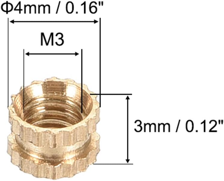 uxcell Knurled Insert Nuts, M3 x 3mm(L) x 4mm(OD) Female Thread Brass Embedment Assortment Kit, 30 Pcs, M3 x 3mm(L) x 4mm(OD),30 Pcs - Image 3