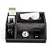 Amzdeal PU Leather Tissue Box Holder Multi-functional Home Office Desk Organizer Storage Box (Black)