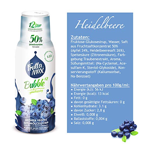 2 x 500 ml FruttaMax Heidelbeere Getränkesirup Frucht-sirup Konzentrat | weniger Zucker | mit 60% Fruchtanteil – Bild 3
