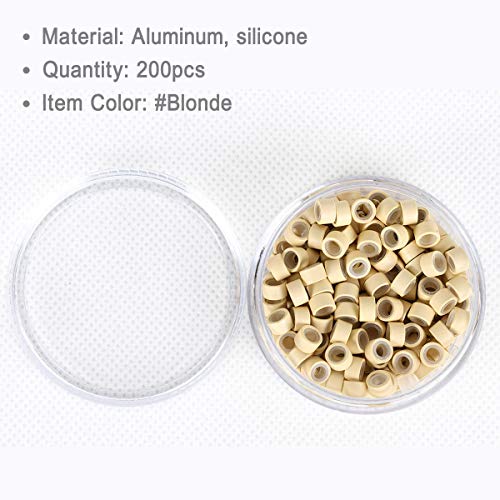 Beauty On Line 200Pcs Beads Silicone Aluminium Micro Nano Rings 3mm Lined For I Tip/Nano Hair Extensions Tool Beads (Blonde)