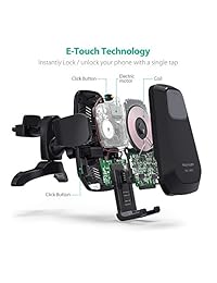 RAVPower Qi Wireless Car Cargador rápido 7.5W   10 W Soporte para teléfono Rejilla de ventilación eléctrica Bloqueo de liberación Compatible con iPhone Xs Max XR X 8 Plus Galaxy S9 S8 Nota 9 8   Cargador de auto incluido (clips mejorados)