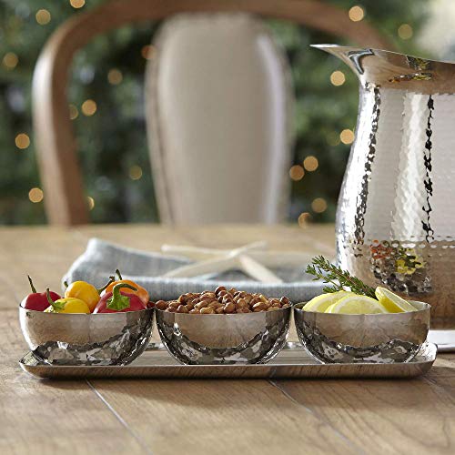 Relish Tray with Serving Bowls 4-piece Set, Hammered Condiment Server for Appetizers, Candy, Nuts and Dips, Elegant Stainless Steel Serveware Set - Thumbnail 2
