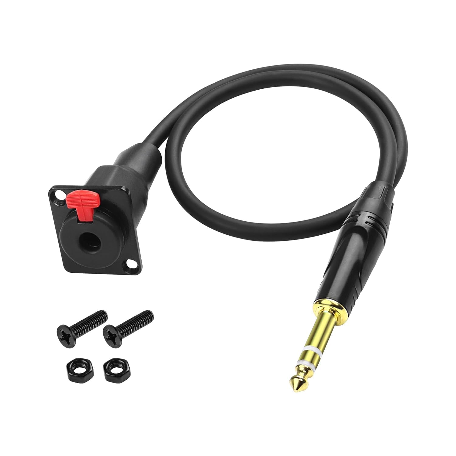 XMSJSIY D-Type 6.35mm 1/4" Female Panel Mount to 6.35mm Stereo Cable 1/4" TRS Male Socket Adapter Cord Speaker Headphone Extension Cable - 0.5M/1.6FT (D-Type Female to Male)