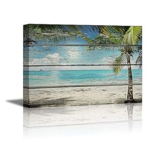 Canvas Wall Art - White Beach and Coconut Tree- Poster Giclee Wall Decorations for Living Room High Definition Printed - 24x36 inches