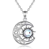 DIAMANTIO 18K Gold Plated Celestial Moon and Sun Pendant Necklace – Stainless Steel with Opal Center, Celtic Inspired Statement Jewelry