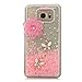 Note 5 Case, Galaxy Note 5 Case - Mavis's Diary 3D Bling Handmade Fancy Pink Love Heart Flowing Liquid with Lovely Flower White Butterfly Shiny Diamond Clear Hard Cover for Samsung Galaxy Note 5 N9200